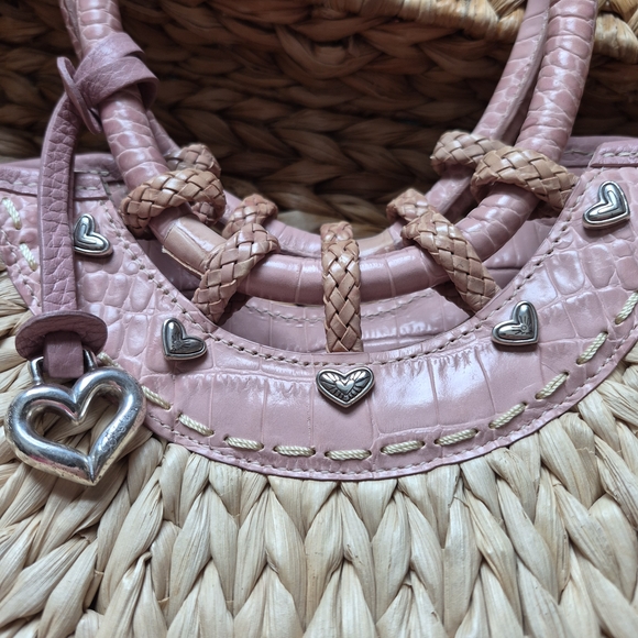 Vintage Brighton Leili Dusty Rose Pink Straw Leather Woven Handbag - Picture 3 of 13